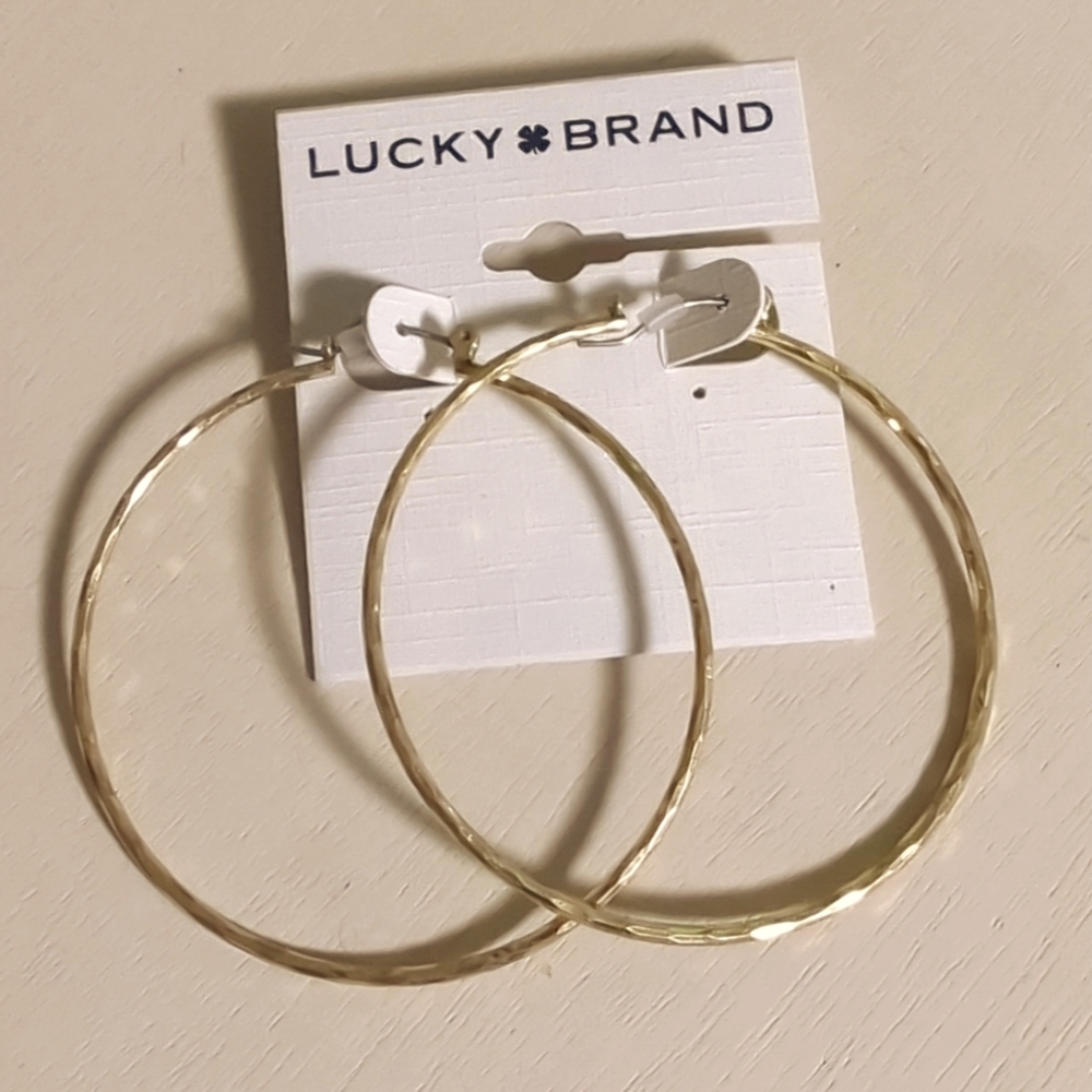 Lucky Brand Gold Tone Hammered 2" Hoop Earrings--NWT!